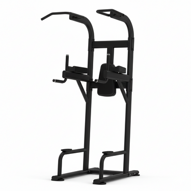 Black pull-up bar and dip station on a white background